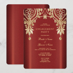 Convite para Noivado Floral Vermelho Dourado Moder