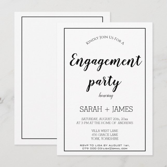 Convite para Noivados de caligrafia minimalista (Frente/Verso)