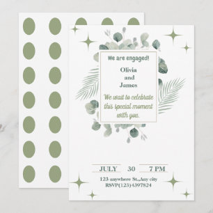 Convite para Noivados florais verdes minimalista