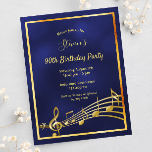convite para notas de ouro azul de 90 aniversário