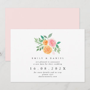 Convite para Nova Data de Casamento Floral Laranja