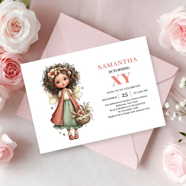 Convite para o 6º aniversário da Garotinha Fada Fo (Cute Fairy Girl 6th Birthday Blush Magic invitation)
