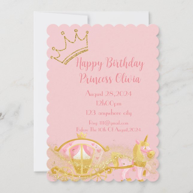 convite para o aniversário da princesa rosa para m (Frente)
