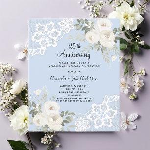 Convite para o aniversário de 25 de florais branco