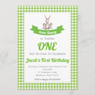 Convite para o aniversário de Bunny Green Gingham