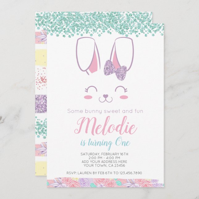 Convite para o aniversário de Bunny, qualquer idad (Frente/Verso)