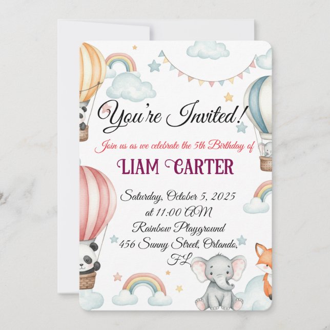 Convite para o Aniversário de Crianças - Balão de  (Frente)