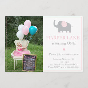 Convite para o Aniversário de Elefante Rosa e Cin