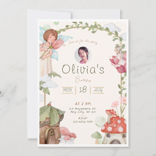 Convite para o aniversário de fadas (Frente)