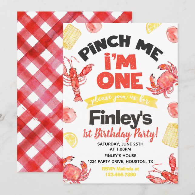 Convite para o Aniversário de Lagostas | PRIMEIRO  (Frente/Verso)