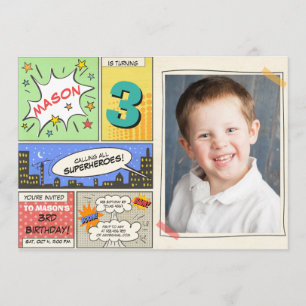 convite para o aniversário de super-heróis Cartoon