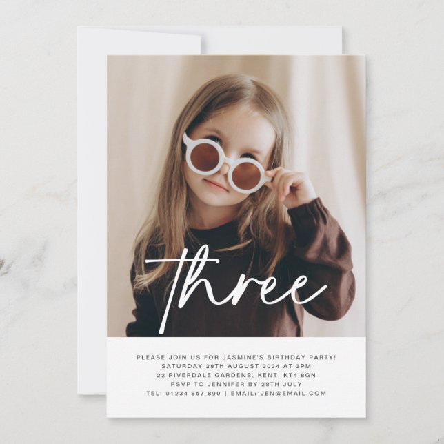 Convite para o Aniversário de Três Fotos (Frente)