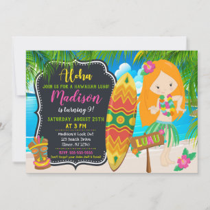 Convite para o aniversário do Luau Convite para a