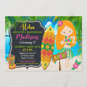 Convite para o aniversário do Luau Convite para a 