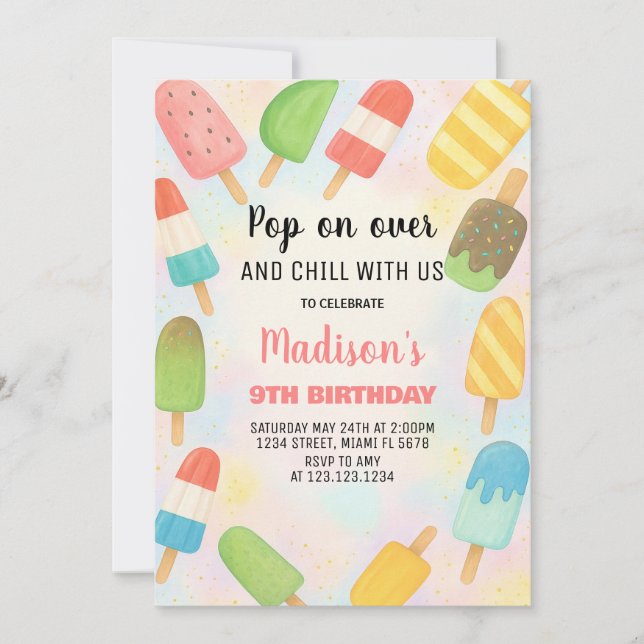 Convite para o Aniversário do Popsicle Moderno (Frente)