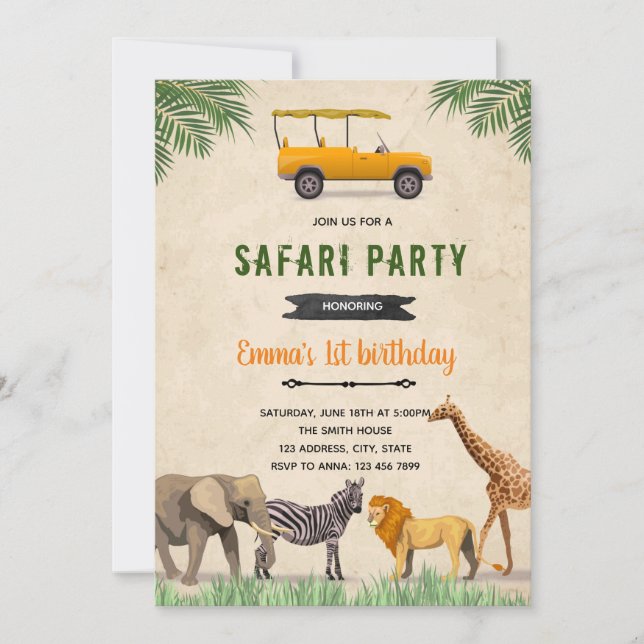 Convite para o aniversário do Safari jeep (Frente)
