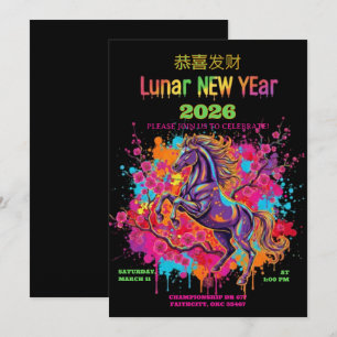 Convite para o Ano Novo Lunar do Cavalo da Flor de