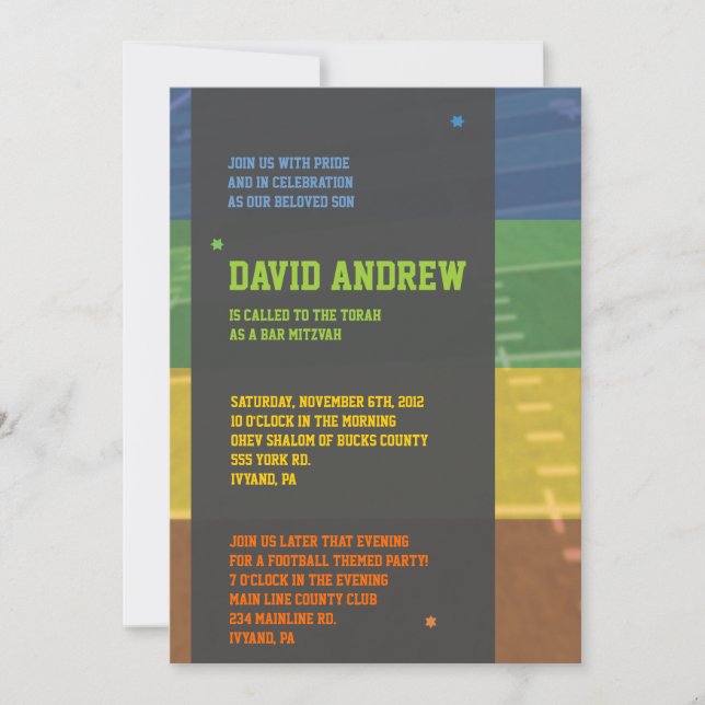 Convite Para O Bar De Futebol Themed Bat Mitzvah (Frente)