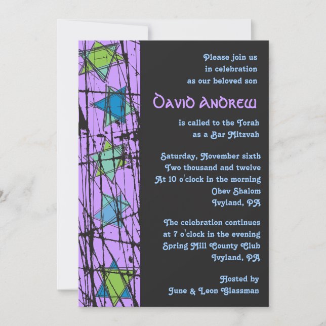 Convite para o Bar Mitzvah do Distressed Stars Bar (Frente)