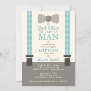 Convite Para O Batismo Do Homem, Teal, Ivory, Tan