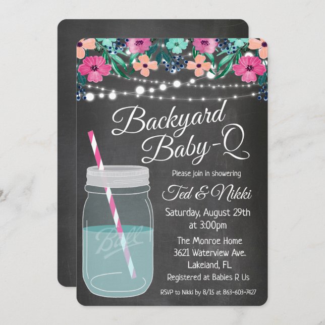Convite para o bebê Q Mason Jar (Frente/Verso)
