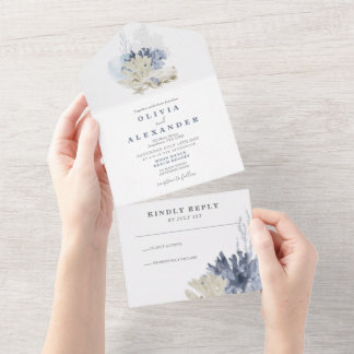 Convite para o casamento azul de Seashell Beach