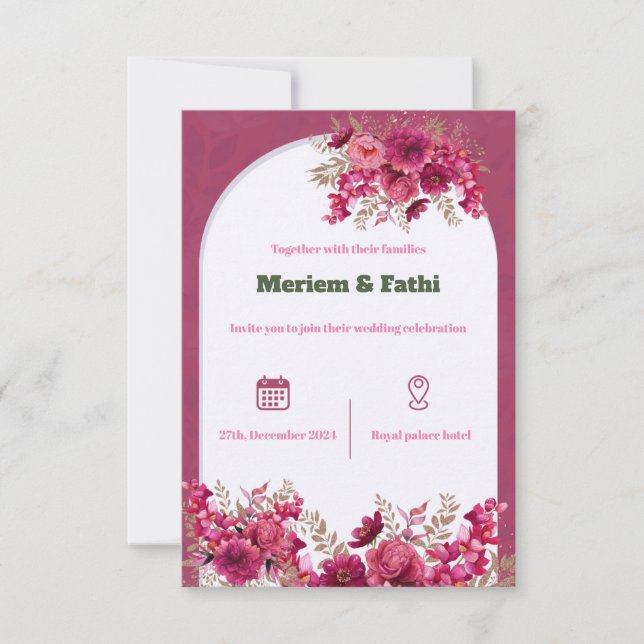 Convite para o casamento cor-de-rosa (Frente)