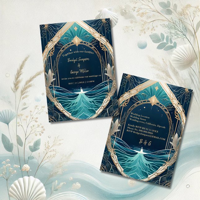 convite para o casamento da vibe costeira azul (Criador carregado)