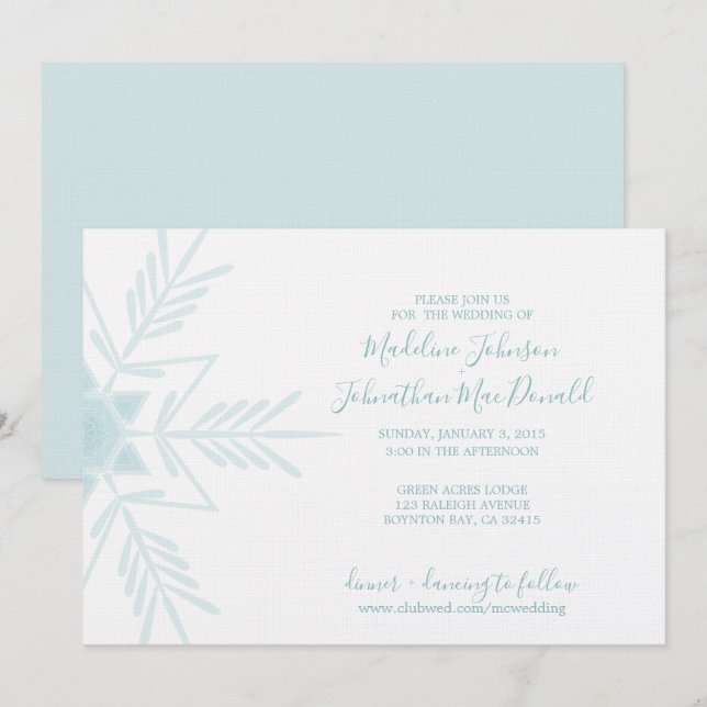 Convite para o casamento da WINTER WONDERLAND (Frente/Verso)