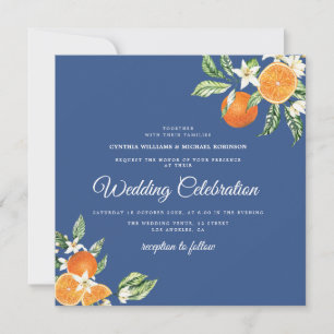 convite para o casamento de citros florais azul el