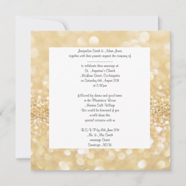 convite para o casamento do ouro sparkle maravilha (Frente)