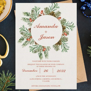 Convite para o casamento do Red Berries Pine Cone