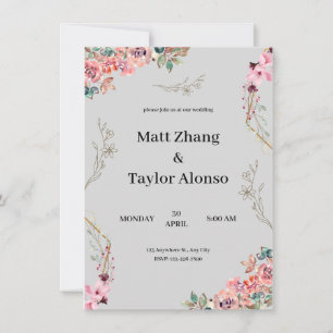 convite para o casamento floral da cinza