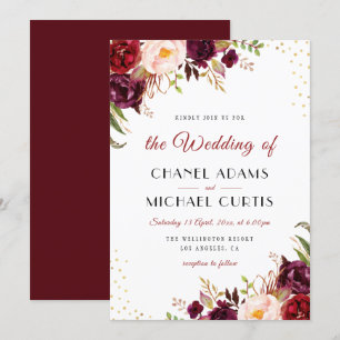 convite para o casamento floral de burgundy marsal