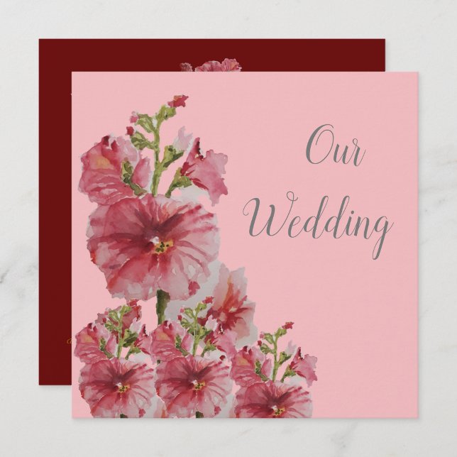 Convite para o casamento floral de holyhock rosa p (Criador carregado)
