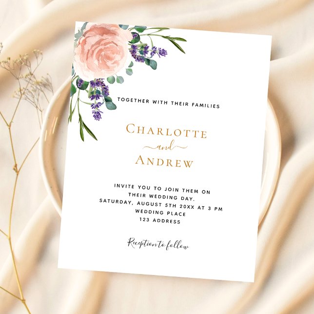 convite para o casamento floral de rosa lavanda (Criador carregado)