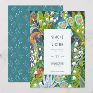 convite para o casamento Floral de Teal Blue Orang
