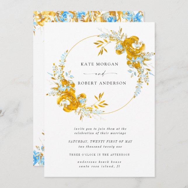 convite para o casamento floral de turquesa de our (Frente/Verso)