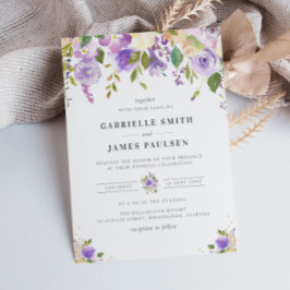 convite para o casamento floral roxo moderno