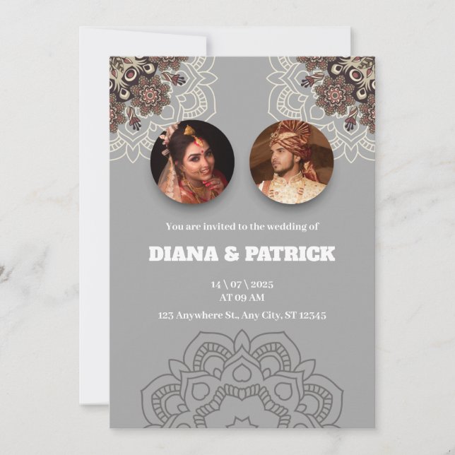 Convite para o casamento indiano tradicional em Fo (Frente)