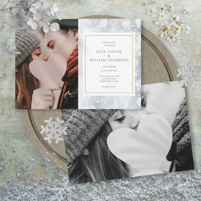 Convite para o Casamento no inverno Fotografias Pr (First Snowflakes Photos Winter Wedding Invitation)