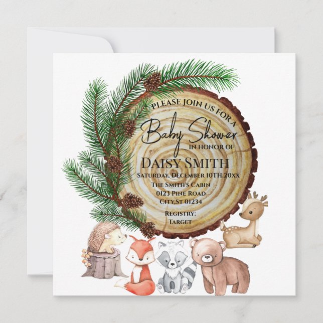 convite para o chá de bebê da floresta (Frente)