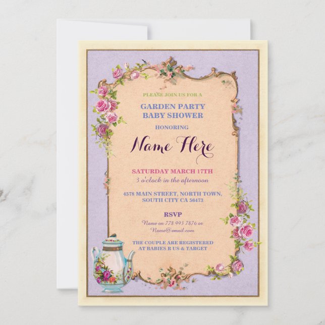 Convite para o chá de Chá de fraldas do Tea Party (Frente)