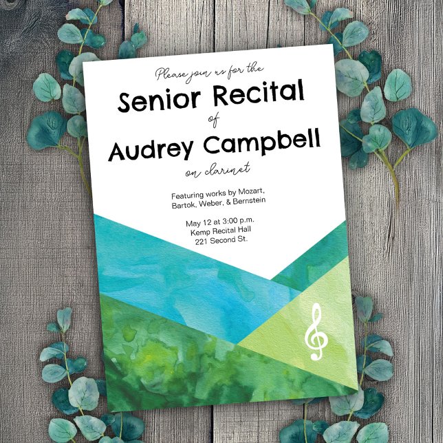 Convite para o Considerando da Música Pensada do M (Customizable senior recital invitation template with treble clef.)