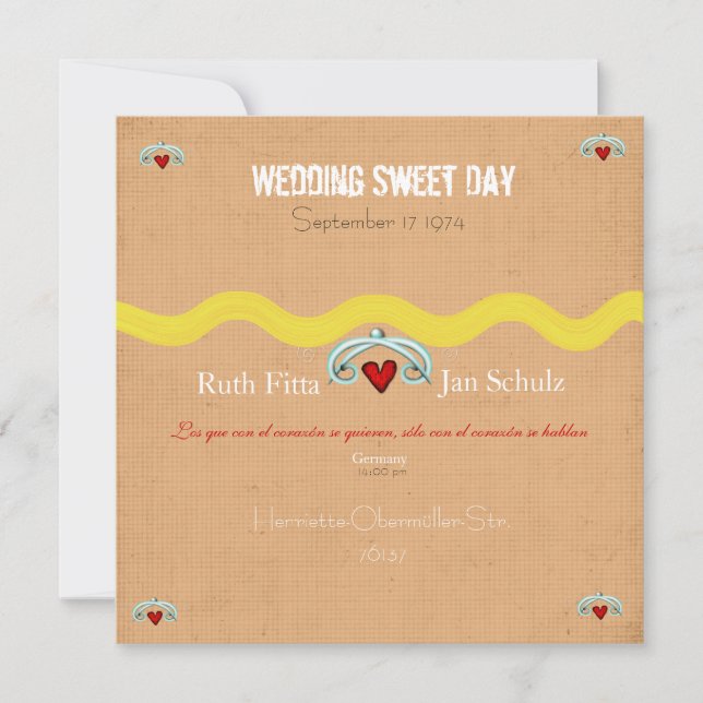 Convite para o coração doce de casamento (Frente)