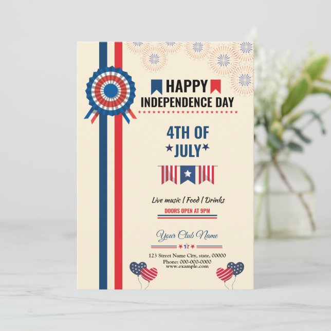 Convite para o Dia da Independência dos EUA - Folh (Em pé/Frente)