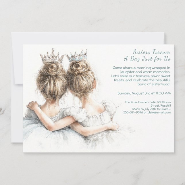 Convite para o Dia da Irmã Elegante Brunch - Arte  (Frente)