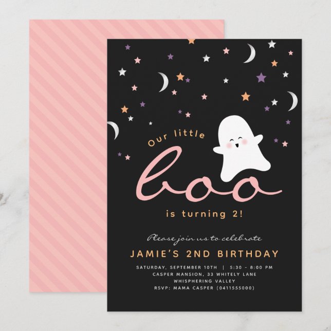 Convite para o Dia das Bruxas de Boo Cute Minimali (Frente/Verso)