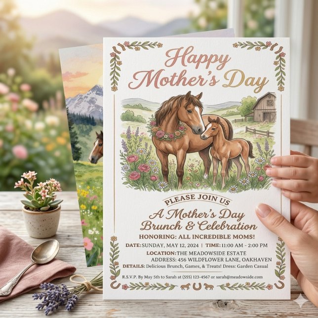 Convite para o Dia das Mães com Cavalo Rústico, Fl (Criador carregado)