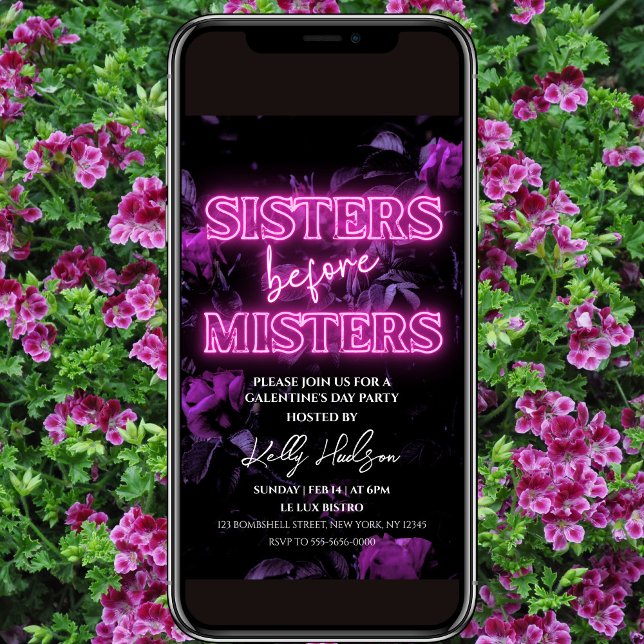 Convite para o dia de Neon Galentine, cor-de-rosa (Criador carregado)